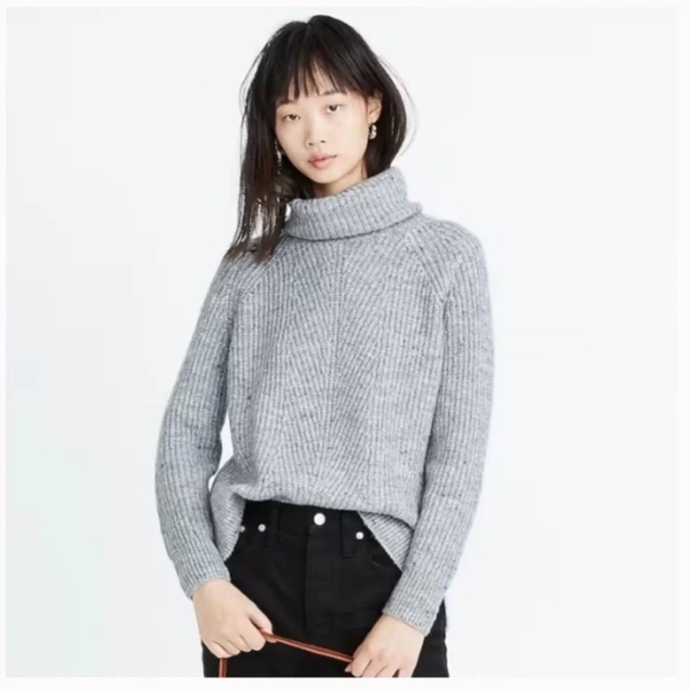 Madewell Mercer Knit Turtleneck Grey Wool Blend Sweater Size Medium EUC